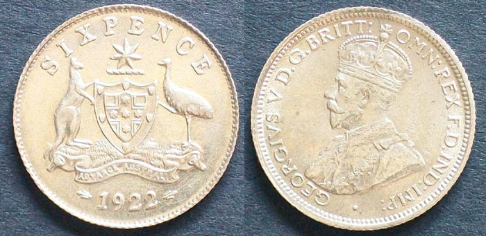 1922 Australia silver Sixpence (Unc) A002918